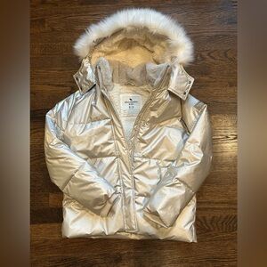 Abercrombie Kids Girls Hooded Puffer Coat Champagne Shine Size 15/16